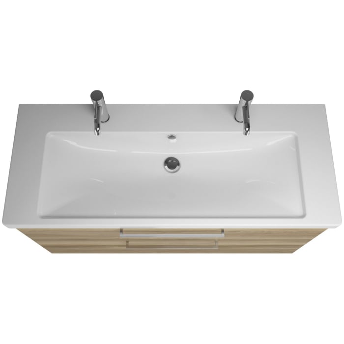 burgbad Eqio Waschtischkombination mit Keramik-Waschtisch mit LED-Beleuchtung, 123 cm, mit Stangengriff P95