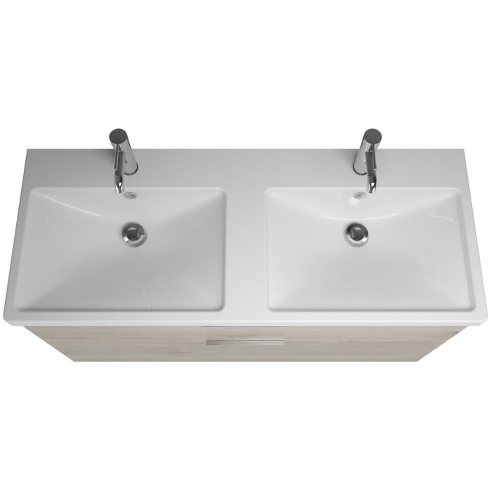 burgbad Eqio Waschtischkombination mit Keramik-Doppelwaschtisch mit LED-Beleuchtung, 123 cm, mit Griff G0146