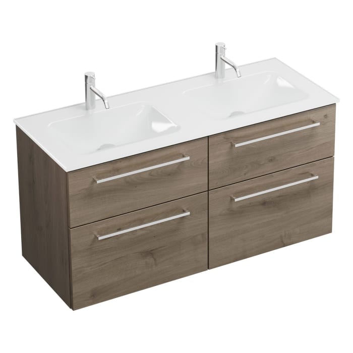 burgbad Eqio Waschtischkombination mit Glas- Doppelwaschtisch 122 cm, mit Stangengriff P95