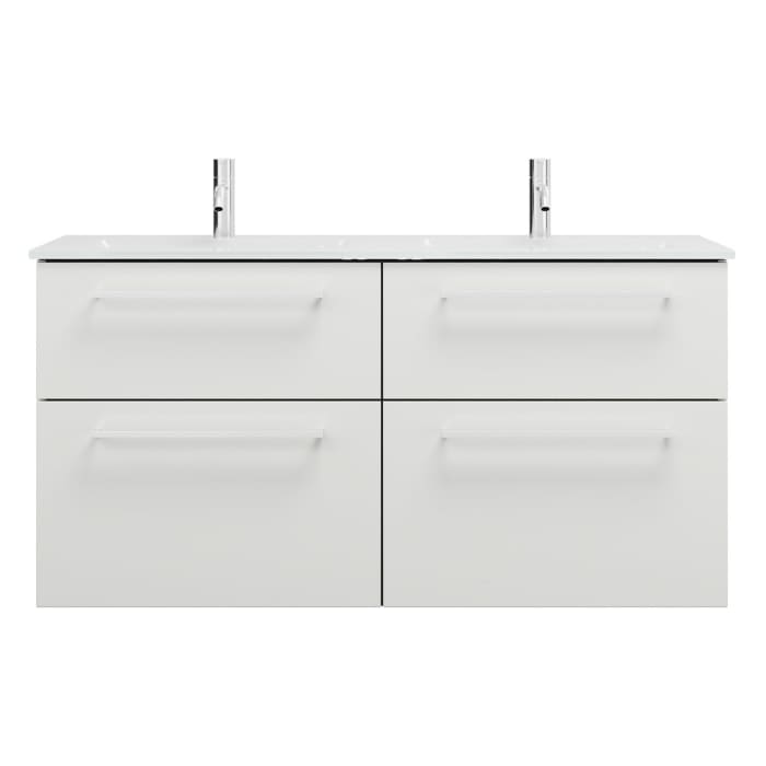 burgbad Eqio Waschtischkombination mit Glas- Doppelwaschtisch 122 cm, mit Stangengriff P95