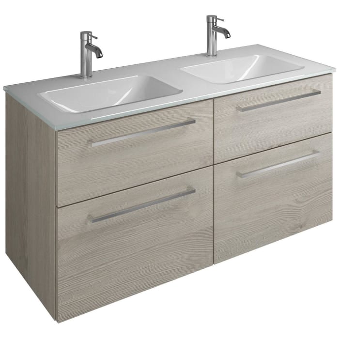 burgbad Eqio Waschtischkombination mit Glas- Doppelwaschtisch 122 cm, mit Stangengriff P95