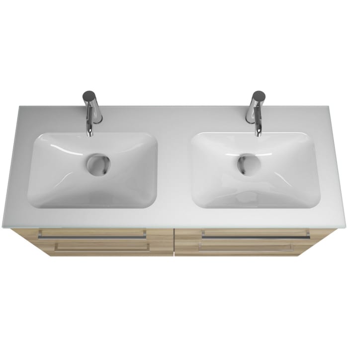 burgbad Eqio Waschtischkombination mit Glas- Doppelwaschtisch 122 cm, mit Stangengriff P95