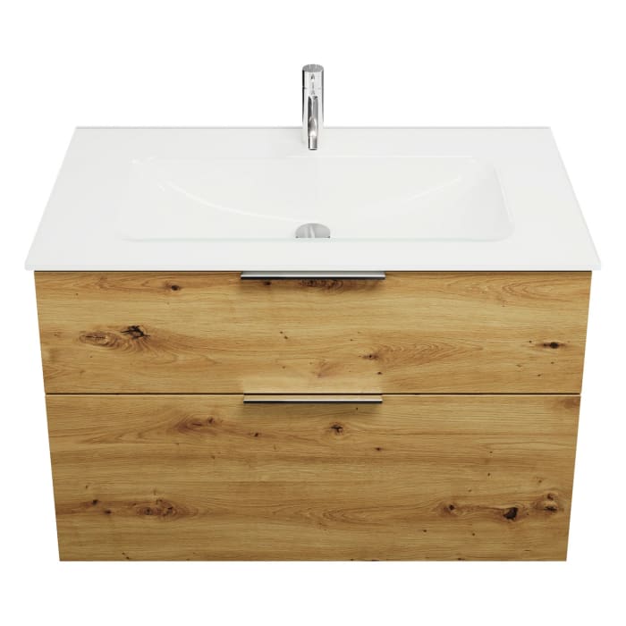 burgbad Eqio Waschtischkombination mit Glaswaschtisch 92 cm, mit Griff G0146