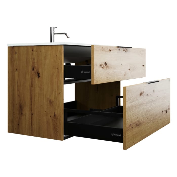 burgbad Eqio Waschtischkombination mit Glaswaschtisch 92 cm, mit Griff G0146