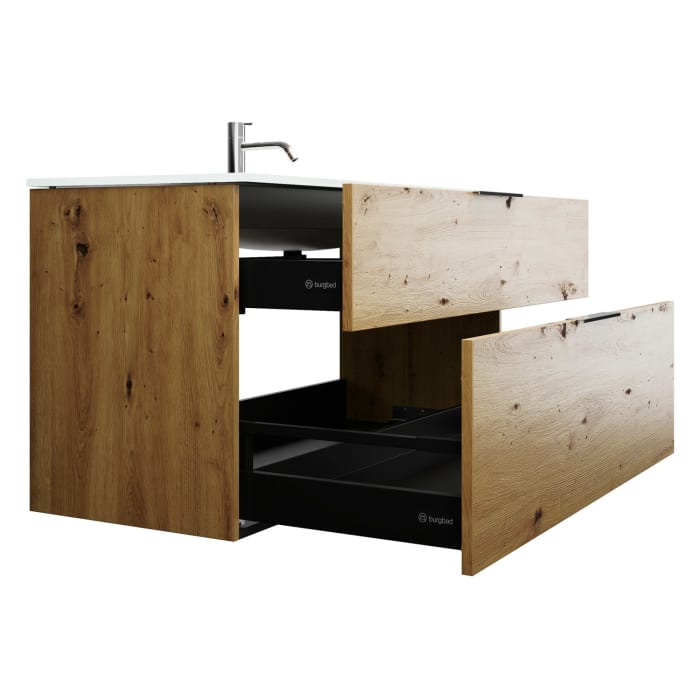 burgbad Eqio Waschtischkombination mit Glaswaschtisch 122 cm, mit Griff G0146