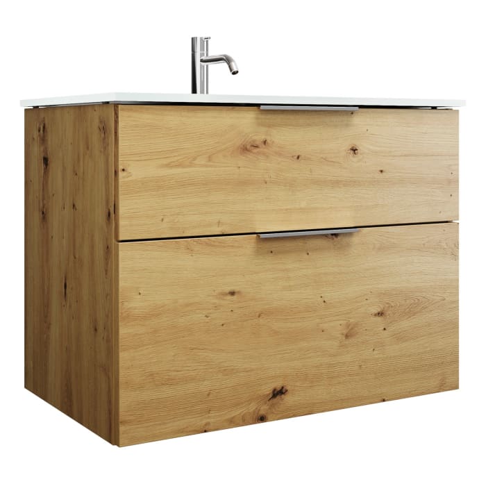 burgbad Eqio Waschtischkombination mit Glaswaschtisch 82 cm, mit Griff G0146