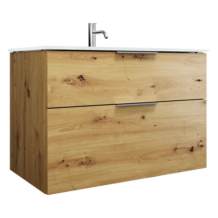 burgbad Eqio Waschtischkombination mit Glaswaschtisch 92 cm, mit Griff G0146