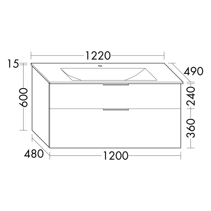 burgbad Eqio Waschtischkombination mit Glaswaschtisch 122 cm, mit Stangengriff P95