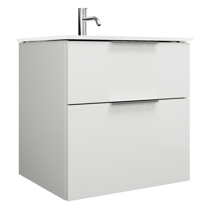 burgbad Eqio Waschtischkombination mit Glaswaschtisch 62 cm, mit Griff G0146