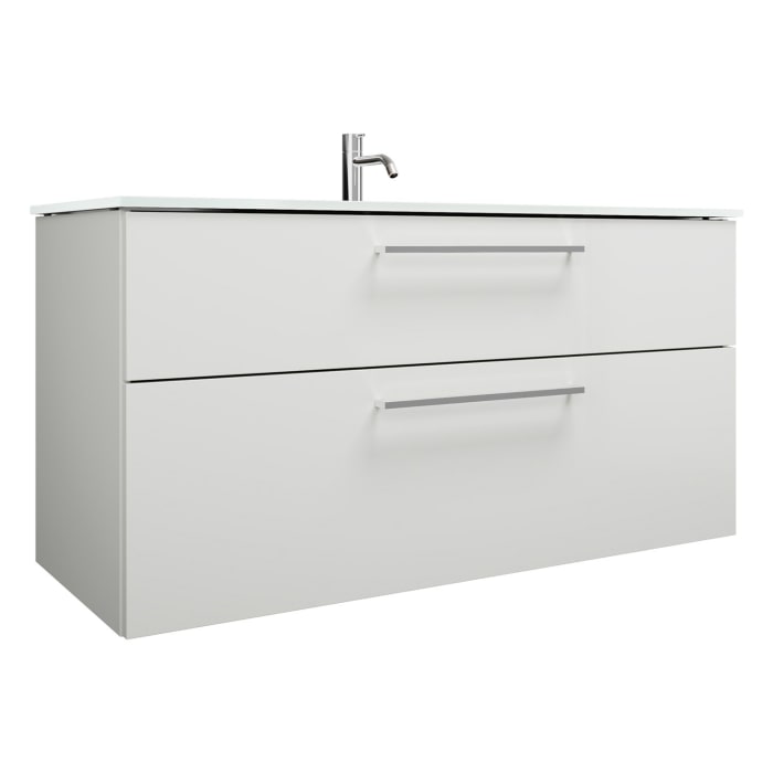 burgbad Eqio Waschtischkombination mit Glaswaschtisch 122 cm, mit Stangengriff P95