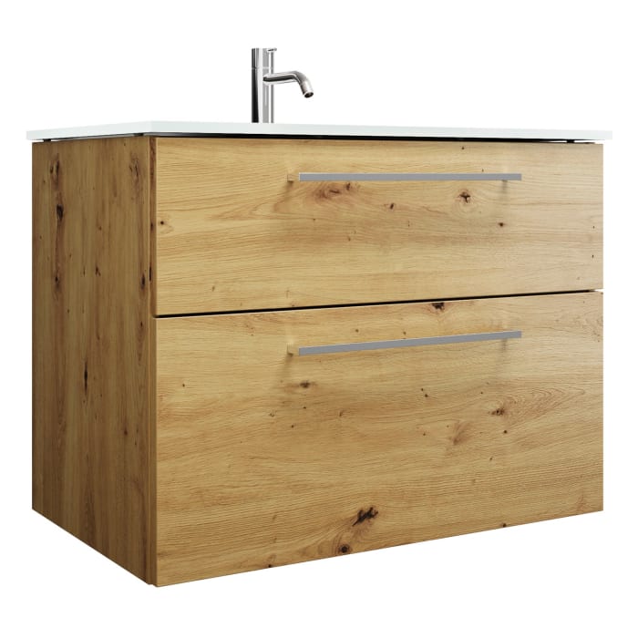 burgbad Eqio Waschtischkombination mit Glaswaschtisch 82 cm, mit Stangengriff P95