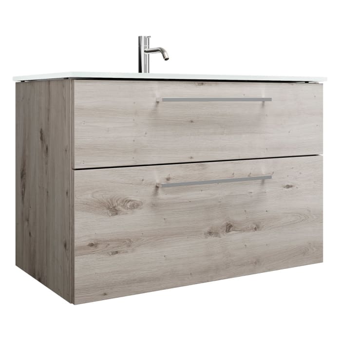 burgbad Eqio Waschtischkombination mit Glaswaschtisch 92 cm, mit Stangengriff P95