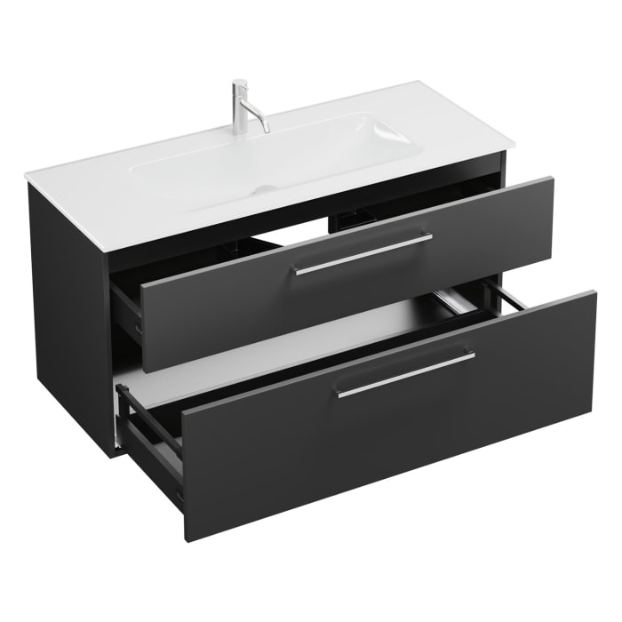 burgbad Eqio Waschtischkombination mit Glaswaschtisch 122 cm, mit Stangengriff P95