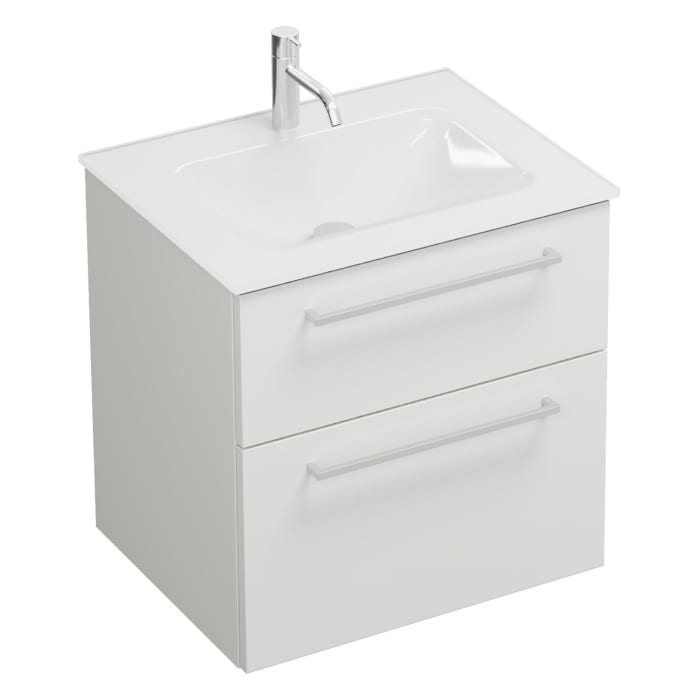 burgbad Eqio Waschtischkombination mit Glaswaschtisch 62 cm, mit Stangengriff P95