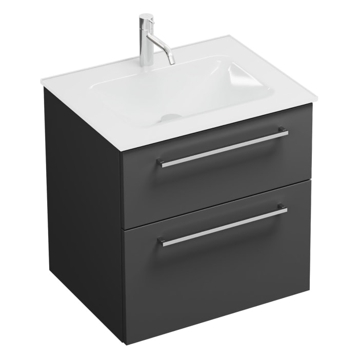 burgbad Eqio Waschtischkombination mit Glaswaschtisch 62 cm, mit Stangengriff P95