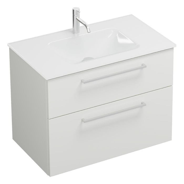 burgbad Eqio Waschtischkombination mit Glaswaschtisch 82 cm, mit Stangengriff P95