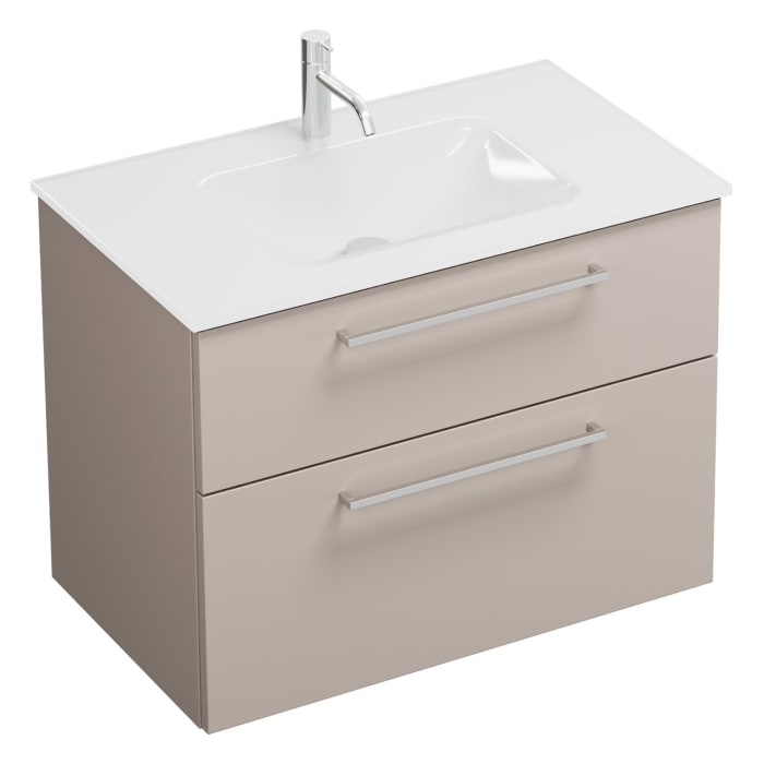 burgbad Eqio Waschtischkombination mit Glaswaschtisch 82 cm, mit Stangengriff P95