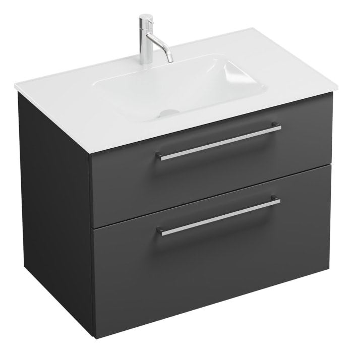 burgbad Eqio Waschtischkombination mit Glaswaschtisch 82 cm, mit Stangengriff P95