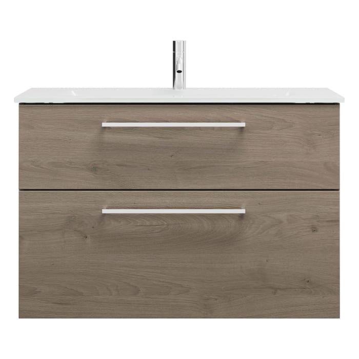 burgbad Eqio Waschtischkombination mit Glaswaschtisch 92 cm, mit Stangengriff P95