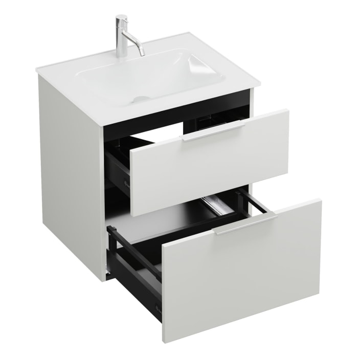 burgbad Eqio Waschtischkombination mit Glaswaschtisch 62 cm, mit Griff G0146