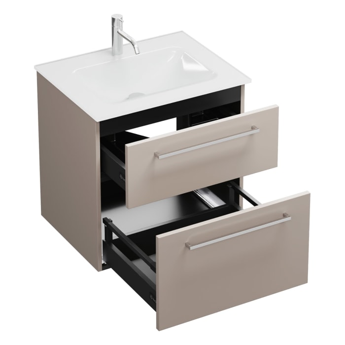 burgbad Eqio Waschtischkombination mit Glaswaschtisch 62 cm, mit Stangengriff P95