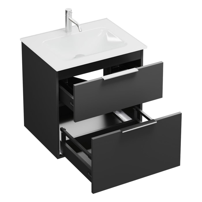 burgbad Eqio Waschtischkombination mit Glaswaschtisch 62 cm, mit Griff G0146