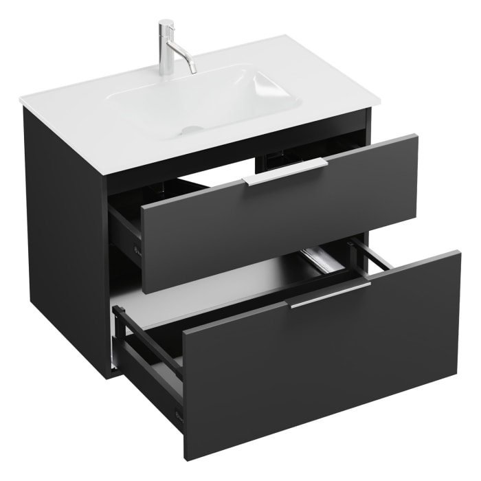 burgbad Eqio Waschtischkombination mit Glaswaschtisch 82 cm, mit Griff G0146