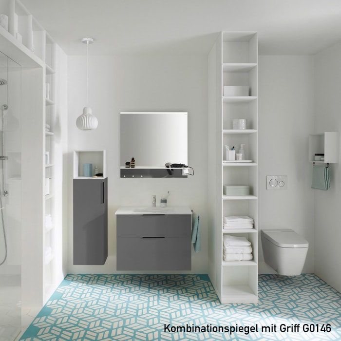 burgbad Eqio Waschtischkombination mit Glaswaschtisch 82 cm, mit Stangengriff P95