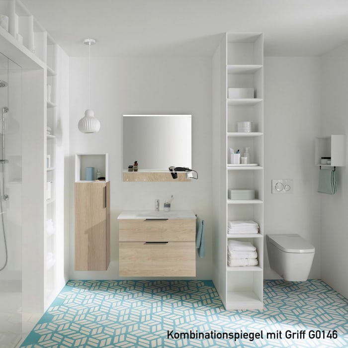 burgbad Eqio Waschtischkombination mit Glaswaschtisch 82 cm, mit Stangengriff P95