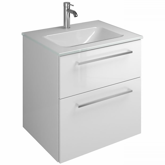 burgbad Eqio Waschtischkombination mit Glaswaschtisch 62 cm, mit Stangengriff P95