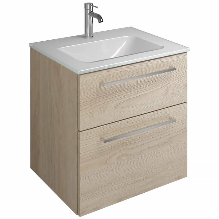 burgbad Eqio Waschtischkombination mit Glaswaschtisch 62 cm, mit Stangengriff P95