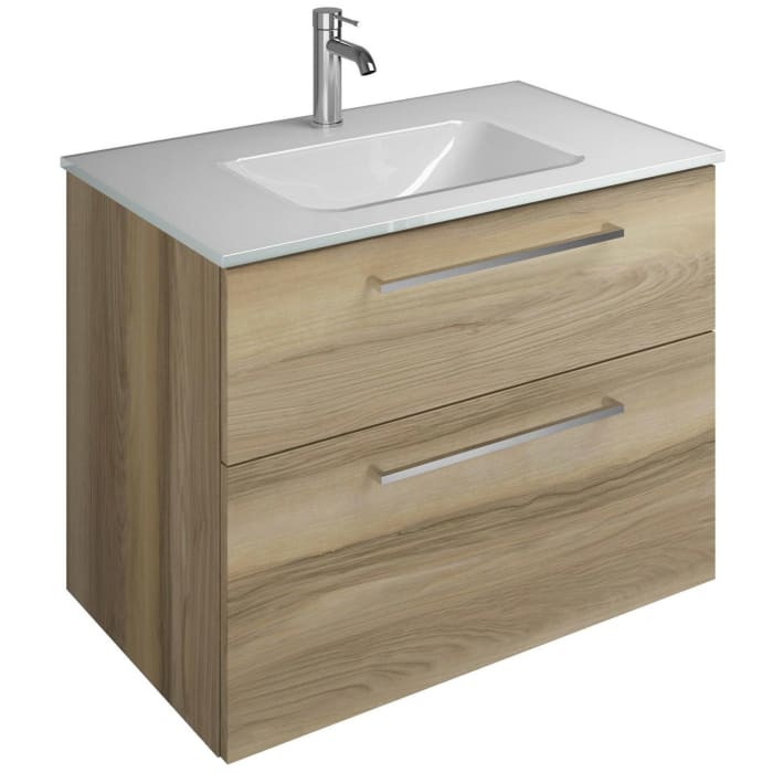 burgbad Eqio Waschtischkombination mit Glaswaschtisch 82 cm, mit Stangengriff P95