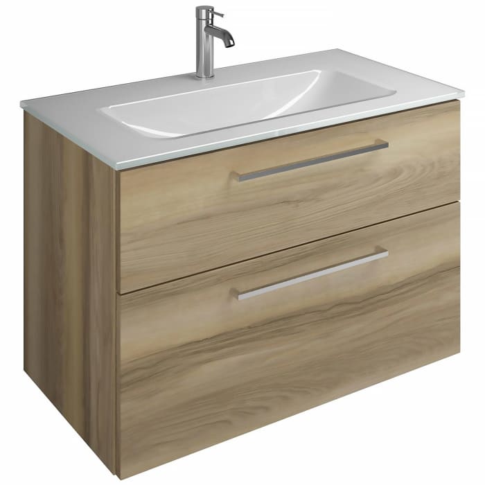 burgbad Eqio Waschtischkombination mit Glaswaschtisch 92 cm, mit Stangengriff P95