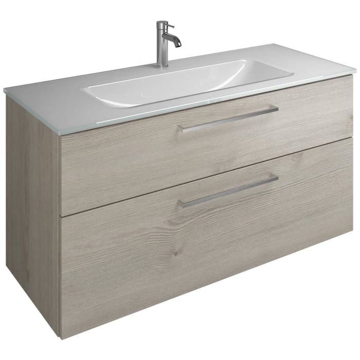 burgbad Eqio Waschtischkombination mit Glaswaschtisch 122 cm, mit Stangengriff P95