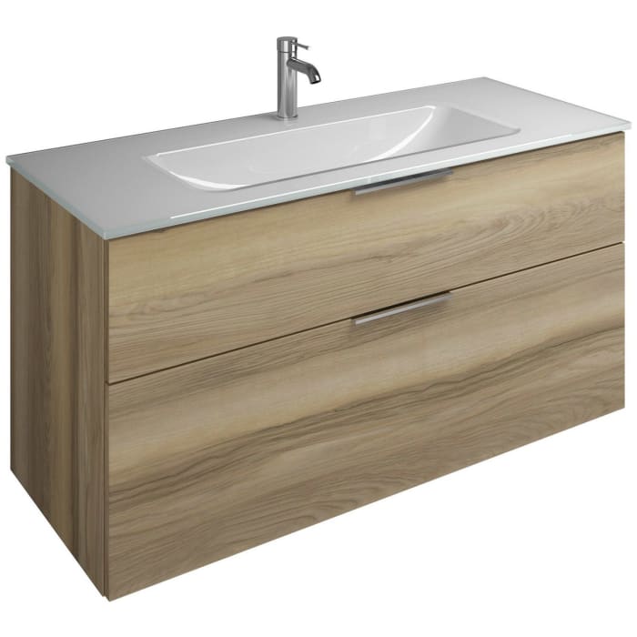 burgbad Eqio Waschtischkombination mit Glaswaschtisch 122 cm, mit Griff G0146