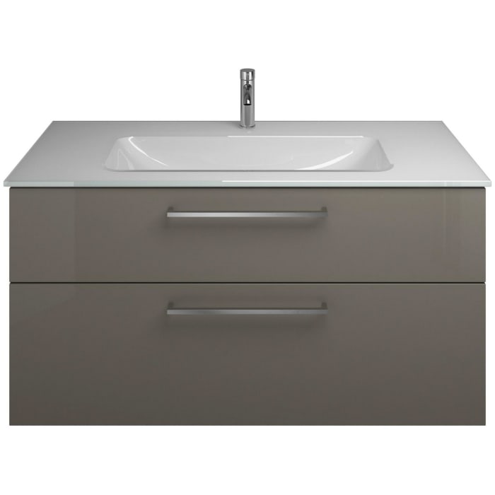 burgbad Eqio Waschtischkombination mit Glaswaschtisch 122 cm, mit Stangengriff P95