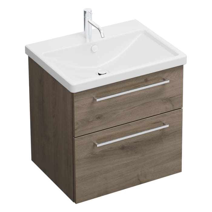 burgbad Eqio Waschtischkombination mit Keramik-Waschtisch, 63 cm, mit Stangengriff P95