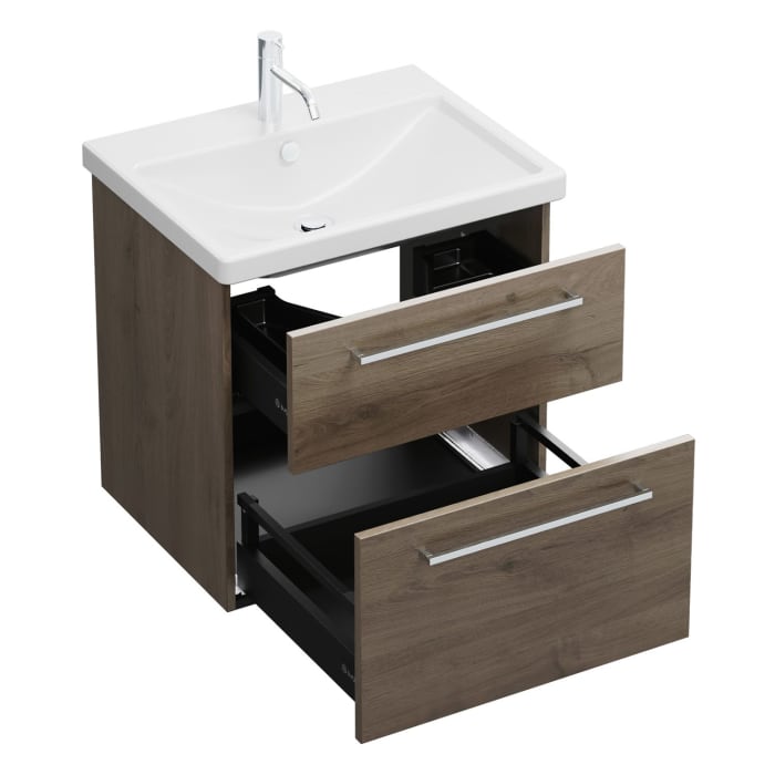 burgbad Eqio Waschtischkombination mit Keramik-Waschtisch, 63 cm, mit Stangengriff P95