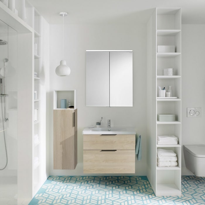 burgbad Eqio Waschtischkombination mit Keramik-Waschtisch, 83 cm, mit Griff G0146