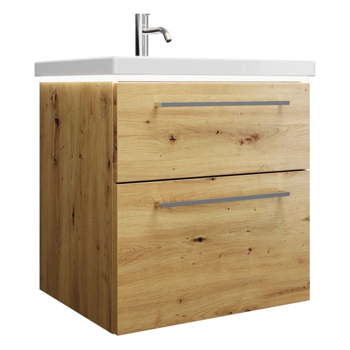 burgbad Eqio Waschtischkombination mit Keramik-Waschtisch mit LED-Beleuchtung, 63 cm, mit Stangengriff P95