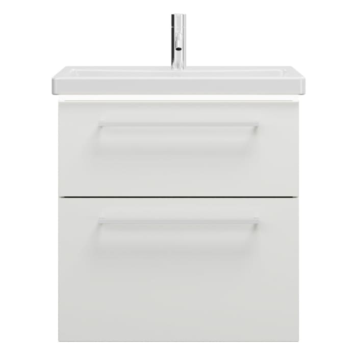 burgbad Eqio Waschtischkombination mit Keramik-Waschtisch mit LED-Beleuchtung, 63 cm, mit Stangengriff P95