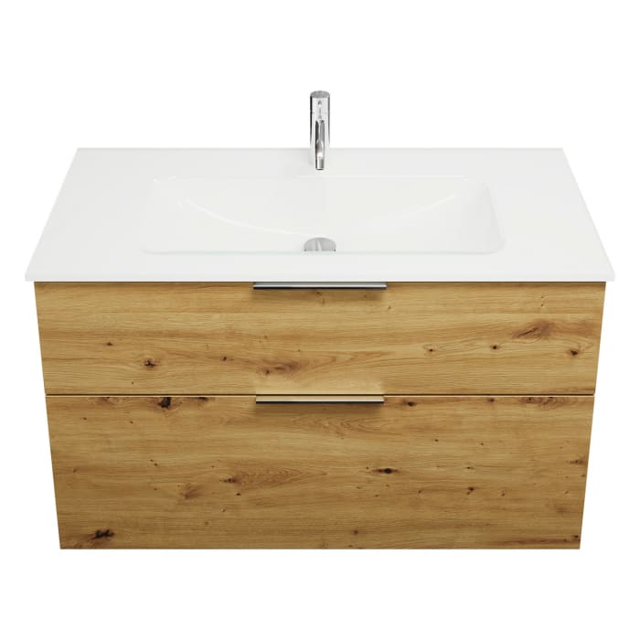 burgbad Eqio Waschtischkombination mit Glaswaschtisch 102 cm, mit Griff G0146