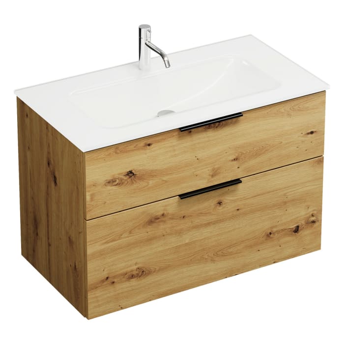 burgbad Eqio Waschtischkombination mit Glaswaschtisch 92 cm, mit Griff G0200