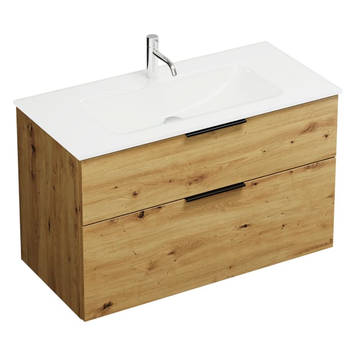 burgbad Eqio Waschtischkombination mit Glaswaschtisch 102 cm, mit Griff G0200