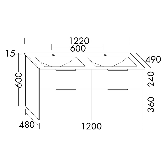 burgbad Eqio Waschtischkombination mit Glas- Doppelwaschtisch 122 cm, mit Griff G0200