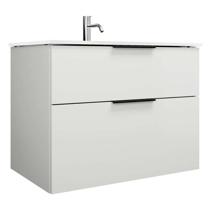 burgbad Eqio Waschtischkombination mit Glaswaschtisch 82 cm, mit Griff G0200