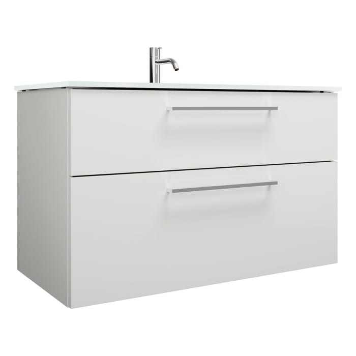 burgbad Eqio Waschtischkombination mit Glaswaschtisch 102 cm, mit Stangengriff P95