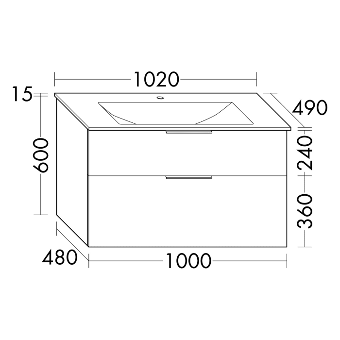 burgbad Eqio Waschtischkombination mit Glaswaschtisch 102 cm, mit Griff G0200