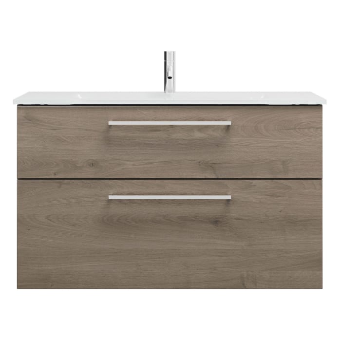 burgbad Eqio Waschtischkombination mit Glaswaschtisch 102 cm, mit Stangengriff P95