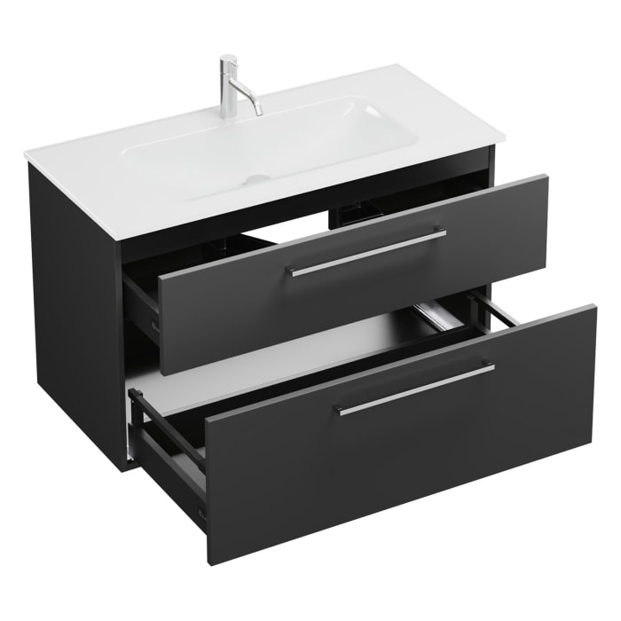 burgbad Eqio Waschtischkombination mit Glaswaschtisch 102 cm, mit Stangengriff P95